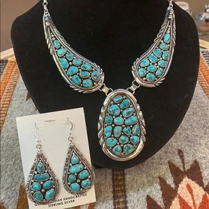 turquoise and sterling silver necklace & earrings.